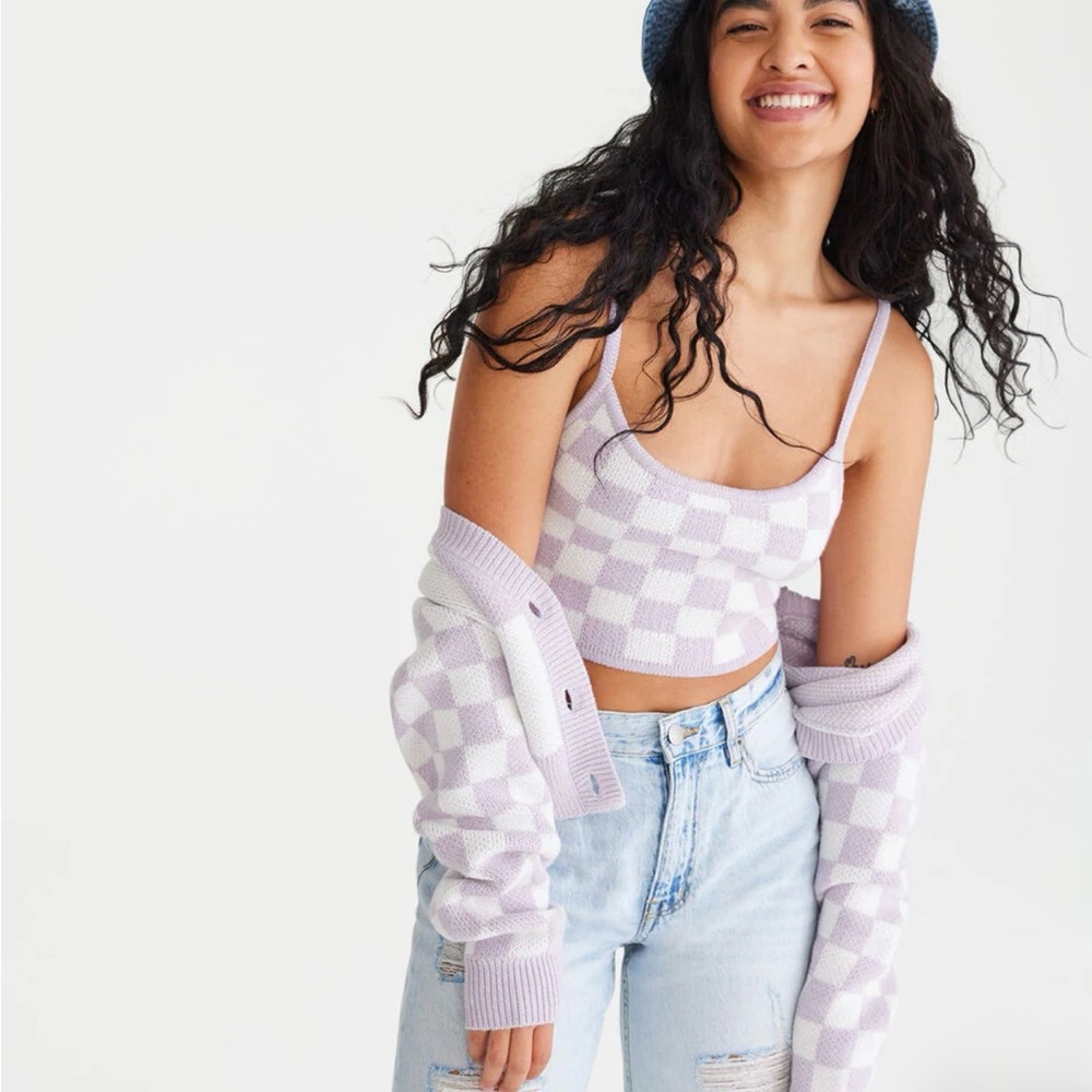 Aeropostale Lavender Checkered Crop Sweater Cami - Picture 3 of 10